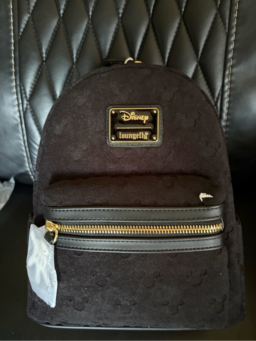 Loungefly Black Quilted Mini Backpack with Gold Hardware